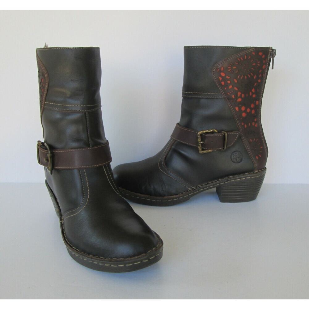 LOBO SOLO Womens Brown Genuine Leather Zip Back Boots Size 8 Medium